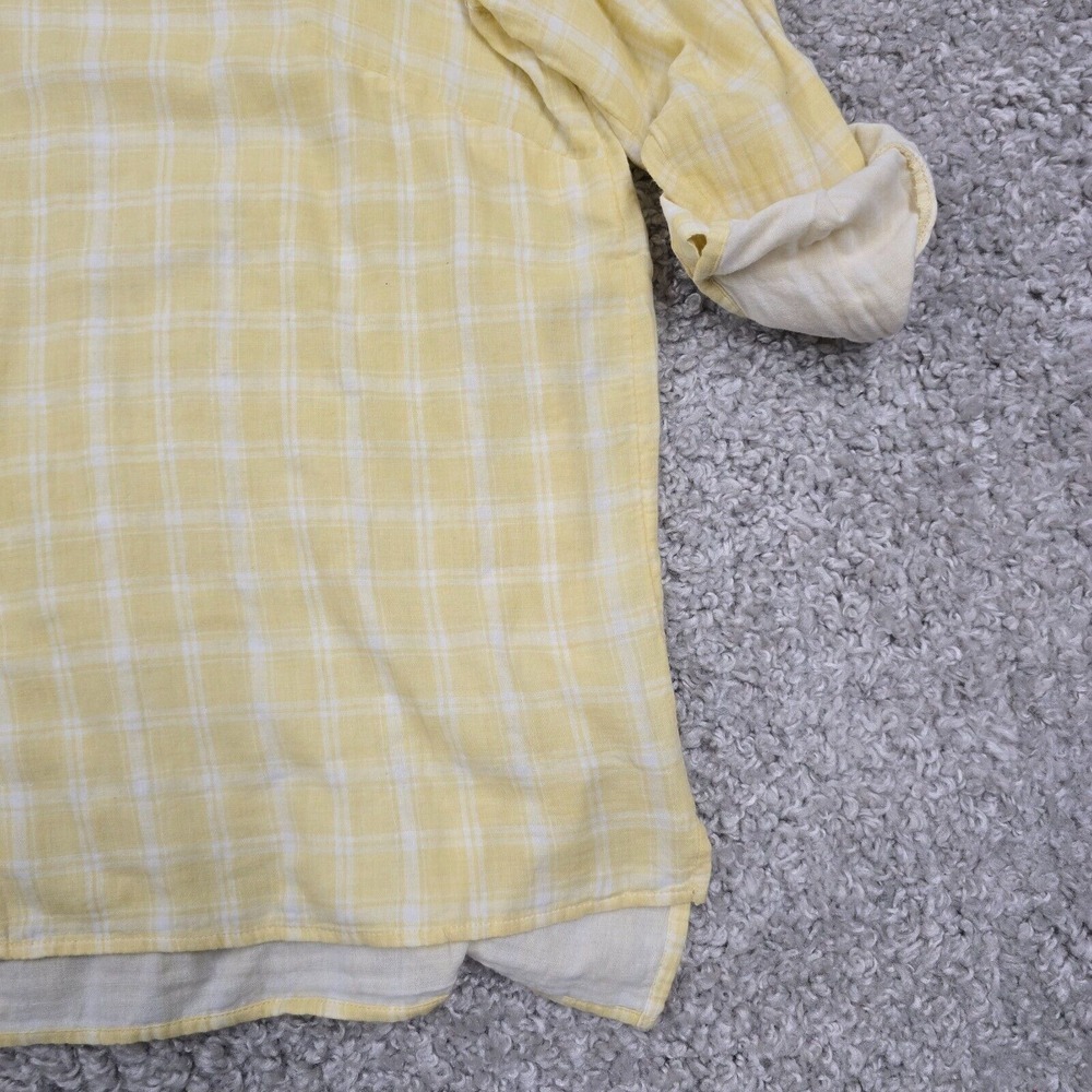 J Jill Womens Plaid Button‎ Up Shirt Yellow White Roll Tab Size 2X Coastal - Picture 2 of 11
